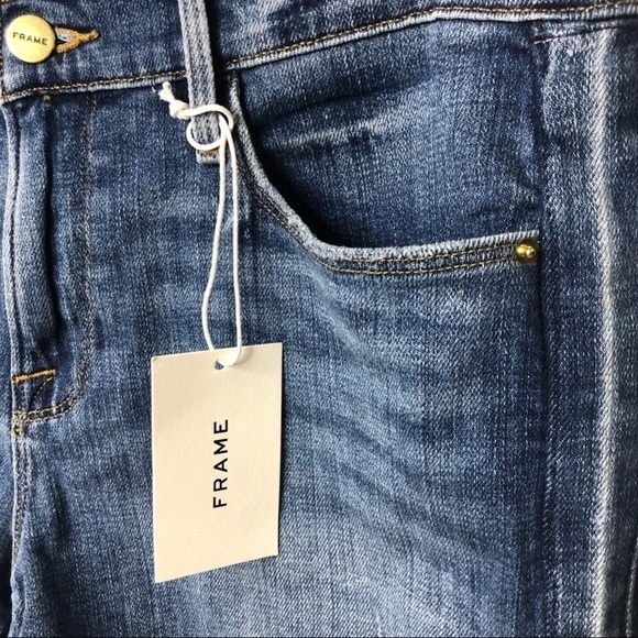 Frame Cleo Tux Stripe Fray Hem Denim Jean Shorts Size 28 Cut Off Shorts … - Picture 7 of 10